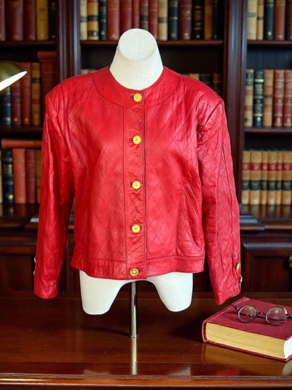 Siena Studio for Audrey Jones Vintage Red Quilted Leather Cropped Jacket Size 2X